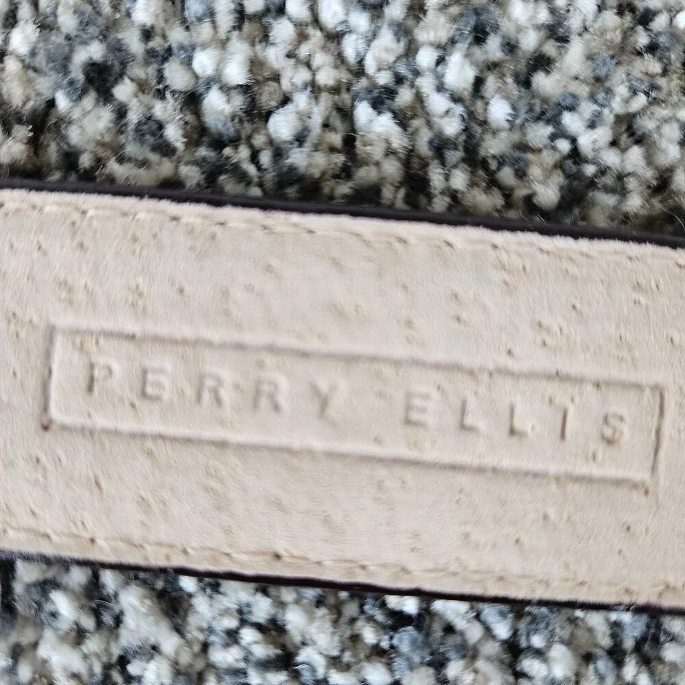 Perry Ellis Dark Brown Croc-Embossed Leather Belt with Silver O-Ring